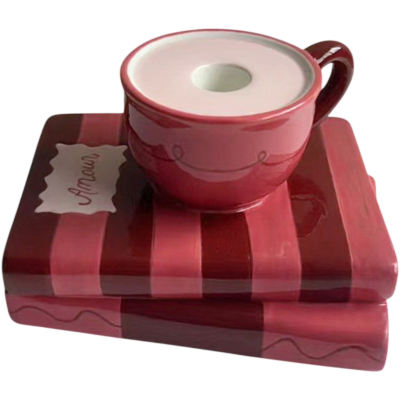 Bougeoir original tasse sur livres 16,5x13,5x9,5 cm Amour Housevitamin - 1