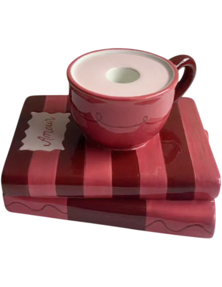 Bougeoir original tasse sur livres 16,5x13,5x9,5 cm Amour Housevitamin - 1