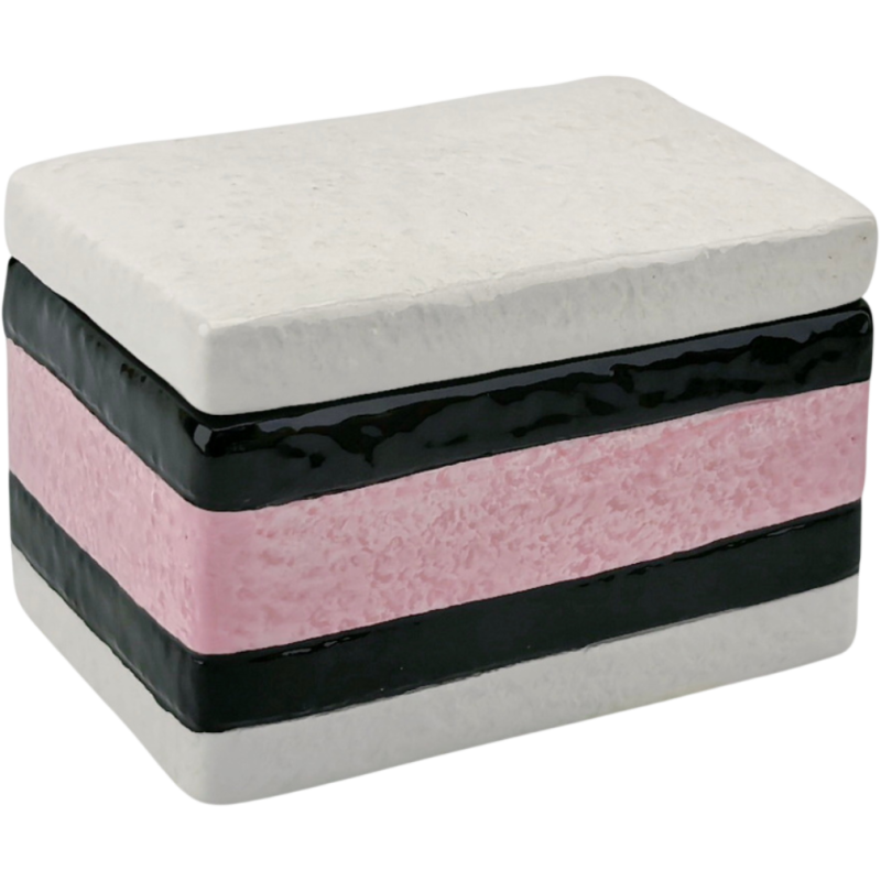 Boîte décorative réglisse avec couvercle rose blanc noir 9x6x7 cm English Liquorice Housevitamin - 1