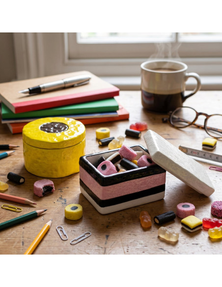 Boîte décorative jaune avec couvercle 9x9x6 cm English Liquorice Housevitamin - 2