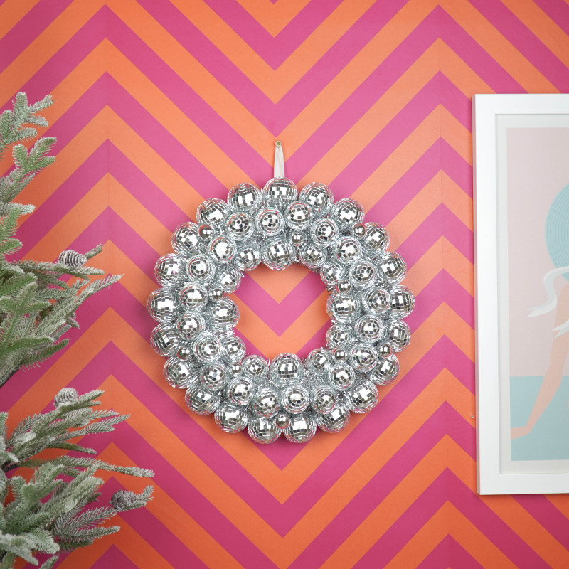 Couronne de Noël boules à facettes argentée 40 cm Disco Housevitamin - 4