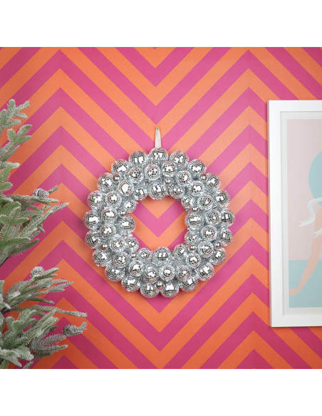Couronne de Noël boules à facettes argentée 40 cm Disco Housevitamin - 4