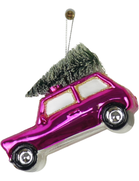 Suspension Noël voiture rose en verre 10x5x7 cm Xmas Housevitamin - 1