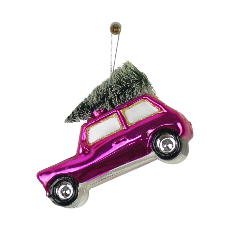 Suspension Noël voiture rose en verre 10x5x7 cm Xmas Housevitamin - 1