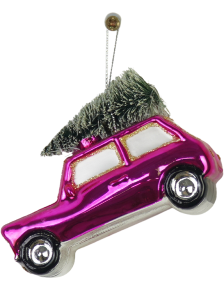 Suspension Noël voiture rose en verre 10x5x7 cm Xmas Housevitamin - 1