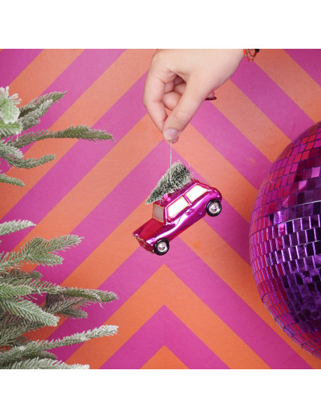 Suspension Noël voiture rose en verre 10x5x7 cm Xmas Housevitamin - 2