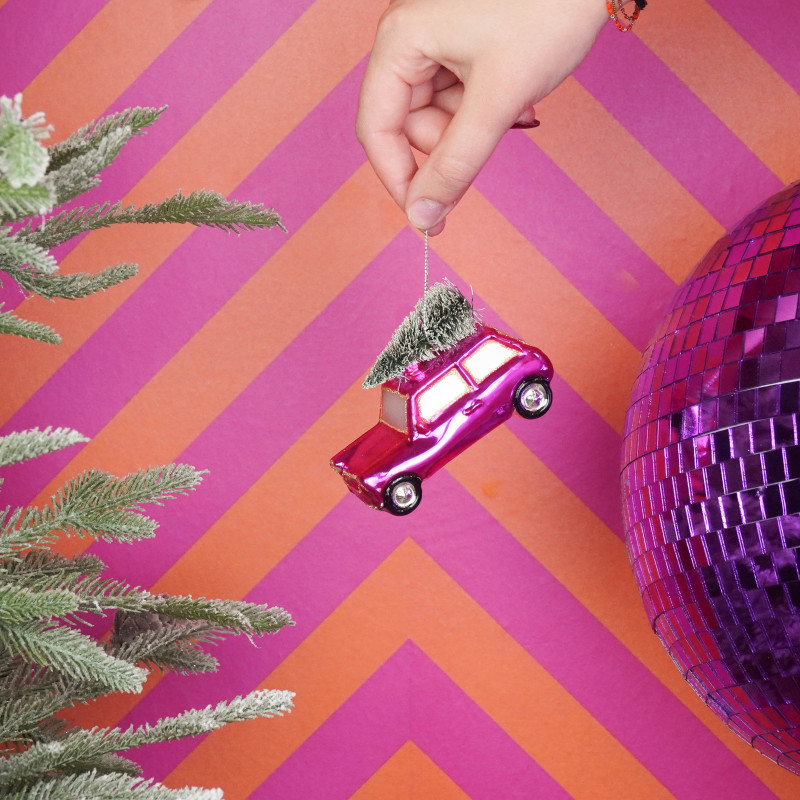 Suspension Noël voiture rose en verre 10x5x7 cm Xmas Housevitamin - 2