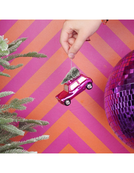 Suspension Noël voiture rose en verre 10x5x7 cm Xmas Housevitamin - 2