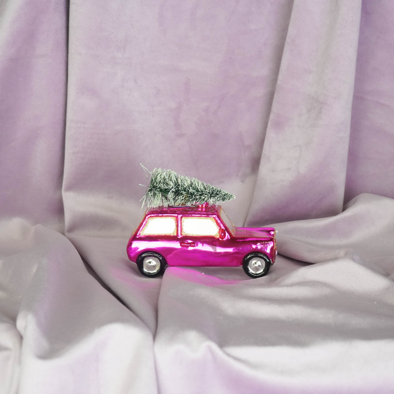Suspension Noël voiture rose en verre 10x5x7 cm Xmas Housevitamin - 3