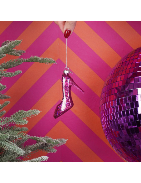 Suspension Noël escarpin rose en verre 8,5x3x7,5 cm Xmas Housevitamin - 2