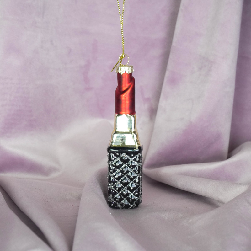 Suspension Noël rouge à lèvres rouge en verre 3x3x11 cm Xmas Housevitamin - 4