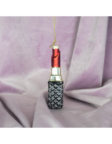 Suspension Noël rouge à lèvres rouge en verre 3x3x11 cm Xmas Housevitamin - 4