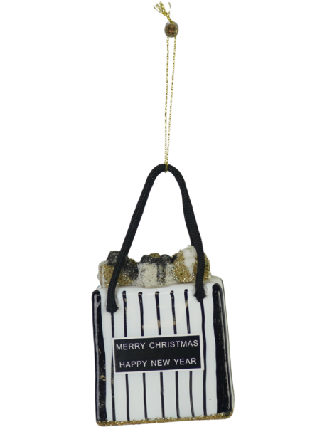 Suspension Noël sac shopping en verre noir et doré 7x4x8,5 cm Xmas Housevitamin - 1