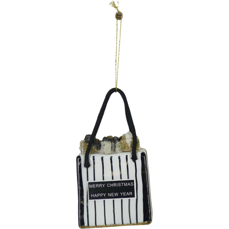 Suspension Noël sac shopping en verre noir et doré 7x4x8,5 cm Xmas Housevitamin - 1