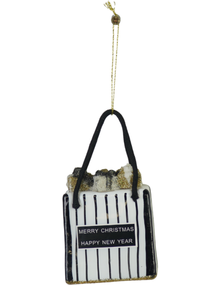 Suspension Noël sac shopping en verre noir et doré 7x4x8,5 cm Xmas Housevitamin - 1