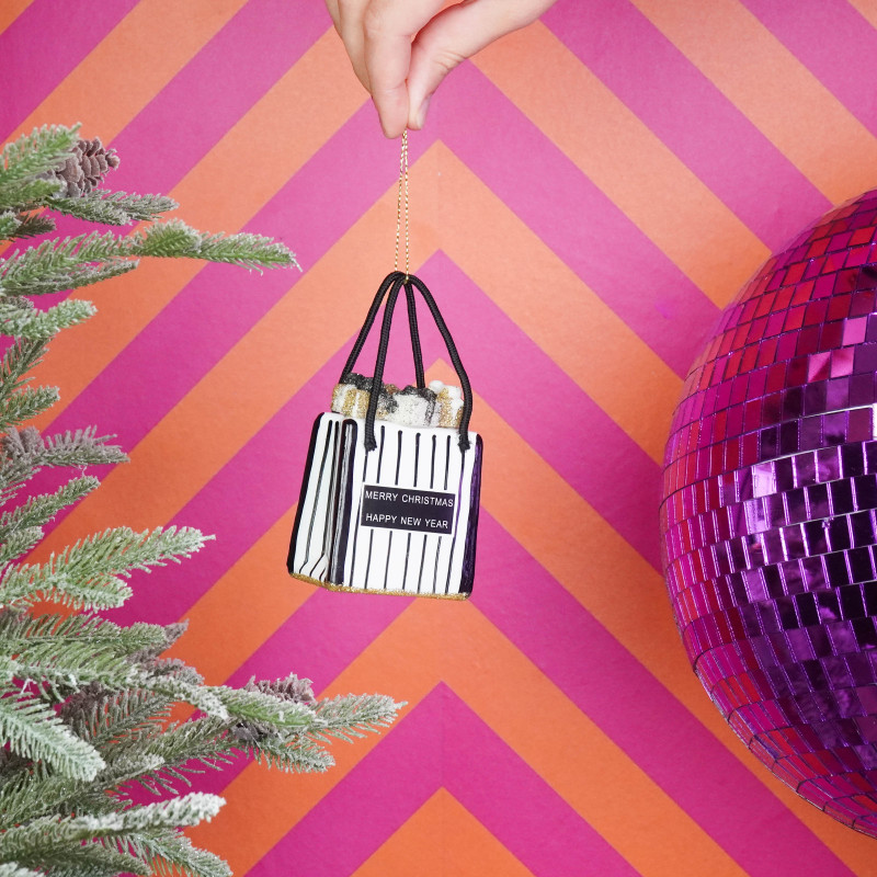 Suspension Noël sac shopping en verre noir et doré 7x4x8,5 cm Xmas Housevitamin - 2