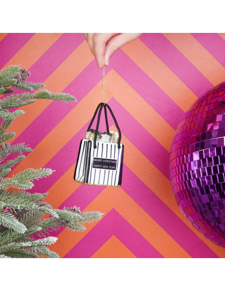 Suspension Noël sac shopping en verre noir et doré 7x4x8,5 cm Xmas Housevitamin - 2