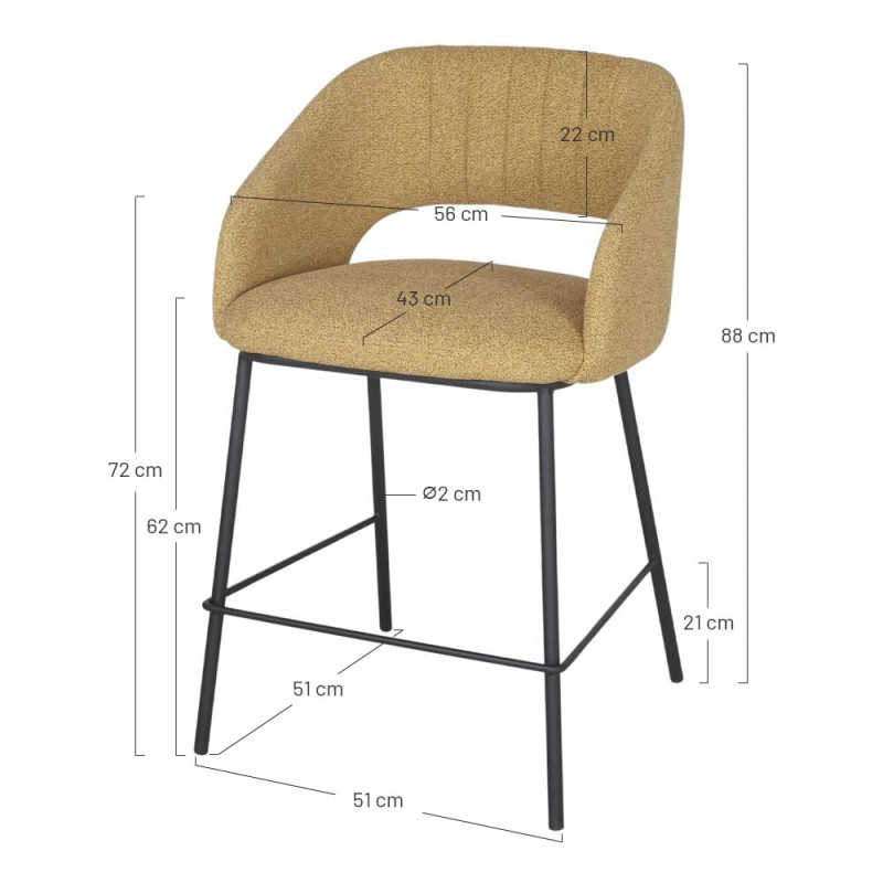 Tabouret de bar tissu taupe et métal noir 56x52x88 cm Yzora  - 5