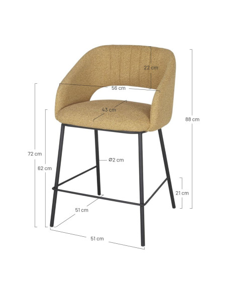 Tabouret de bar tissu taupe et métal noir 56x52x88 cm Yzora  - 5