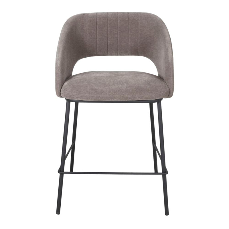 Tabouret de bar tissu taupe et métal noir 56x52x88 cm Yzora  - 2