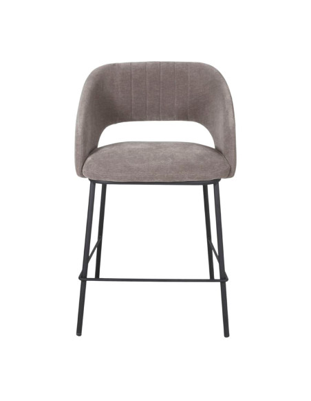 Tabouret de bar tissu taupe et métal noir 56x52x88 cm Yzora  - 2