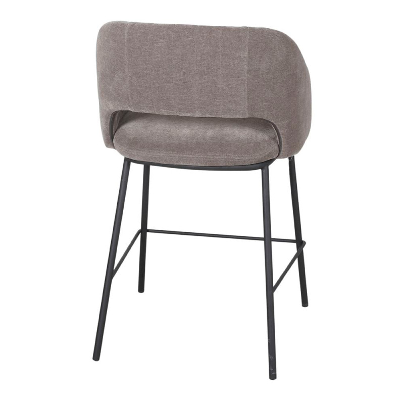 Tabouret de bar tissu taupe et métal noir 56x52x88 cm Yzora  - 4