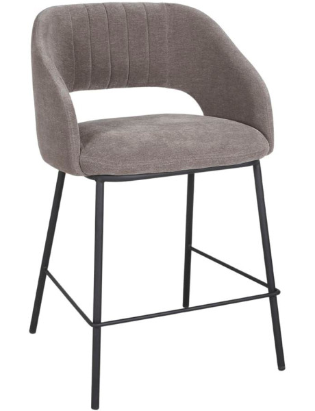 Tabouret de bar tissu taupe et métal noir 56x52x88 cm Yzora  - 1