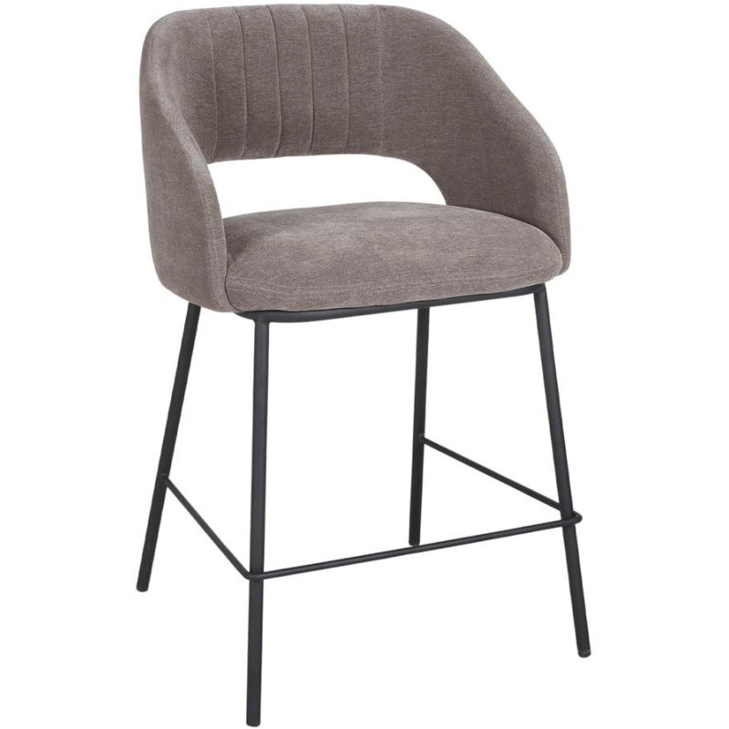 Tabouret de bar tissu taupe et métal noir 56x52x88 cm Yzora  - 1