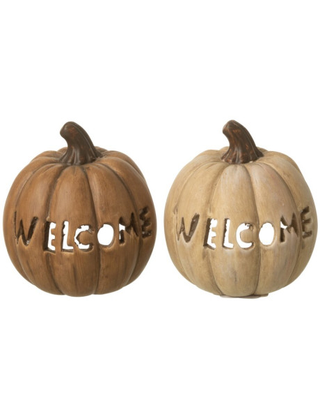 Lot de 2 photophores citrouilles Halloween céramique 12 cm Samharia J-Line - 1