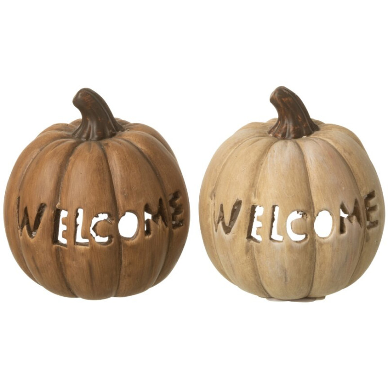 Lot de 2 photophores citrouilles Halloween céramique 12 cm Samharia J-Line - 1