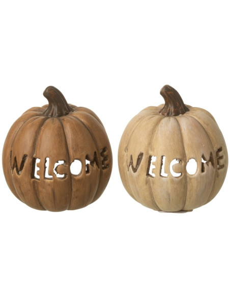 Lot de 2 photophores citrouilles Halloween céramique 12 cm Samharia J-Line - 1