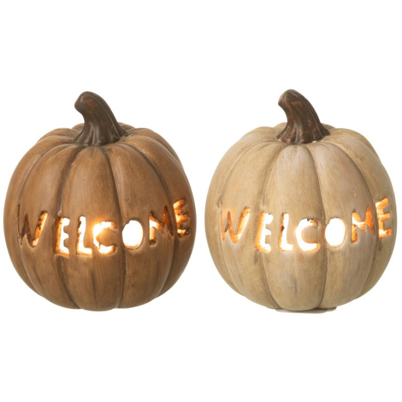 Lot de 2 photophores citrouilles Halloween céramique 12 cm Samharia J-Line - 3