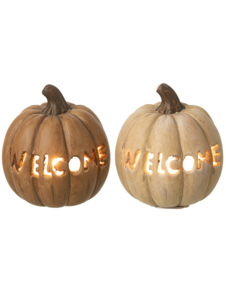 Lot de 2 photophores citrouilles Halloween céramique 12 cm Samharia J-Line - 3