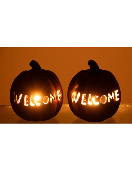 Lot de 2 photophores citrouilles Halloween céramique 12 cm Samharia J-Line - 4