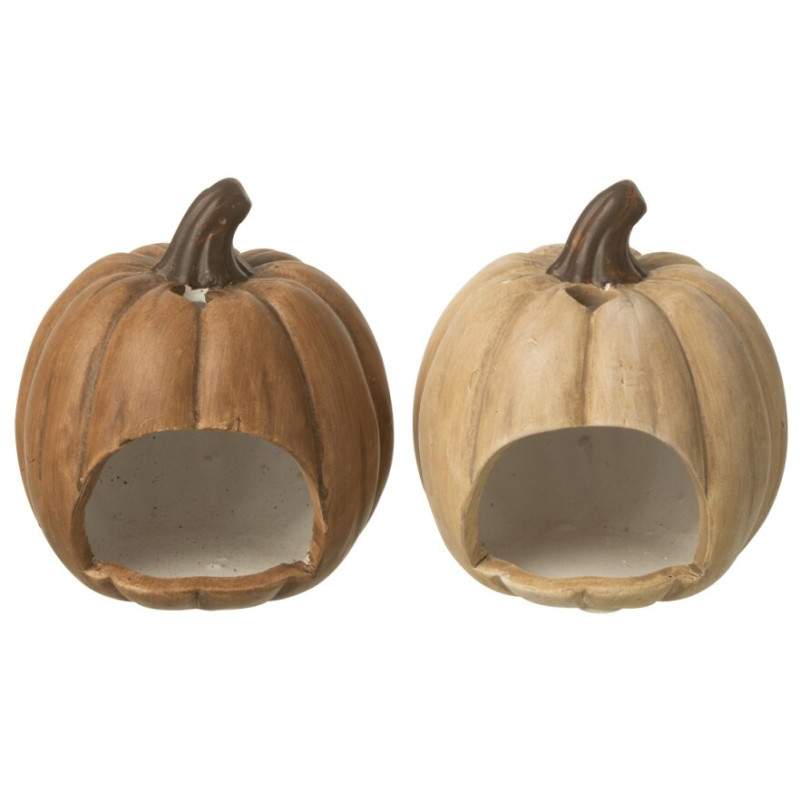 Lot de 2 photophores citrouilles Halloween céramique 12 cm Samharia J-Line - 2