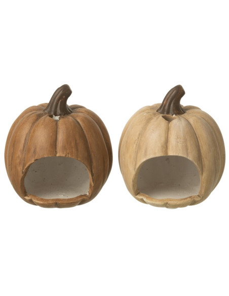 Lot de 2 photophores citrouilles Halloween céramique 12 cm Samharia J-Line - 2