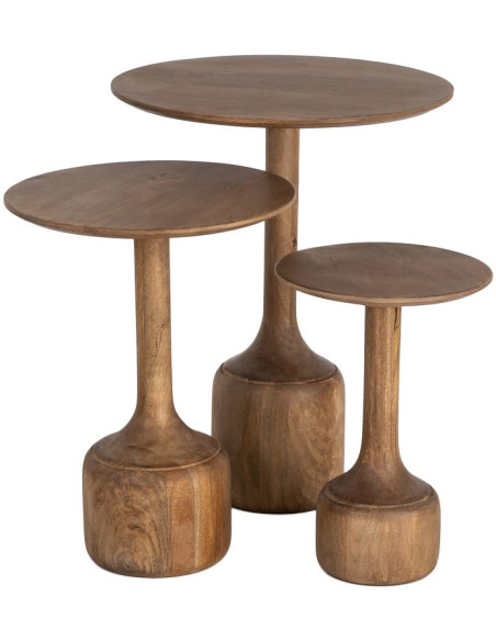 Lot de 3 tables gigognes bois de manguier Maheshwar Ixia - 1