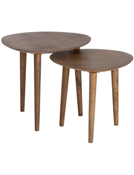 Lot de 2 tables gigognes rondes bois de manguier 50 cm Narlai Ixia - 1