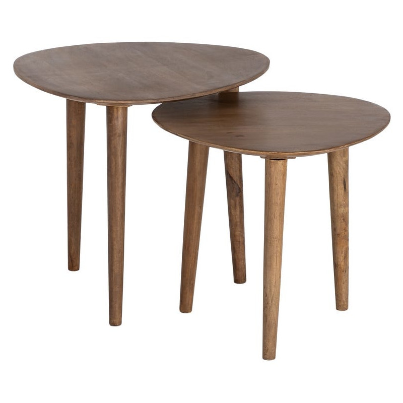 Lot de 2 tables gigognes rondes bois de manguier 50 cm Narlai Ixia - 1