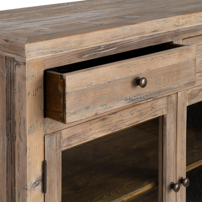 Meuble d’entrée vitré en pin recyclé 110 cm Brihuega  - 4