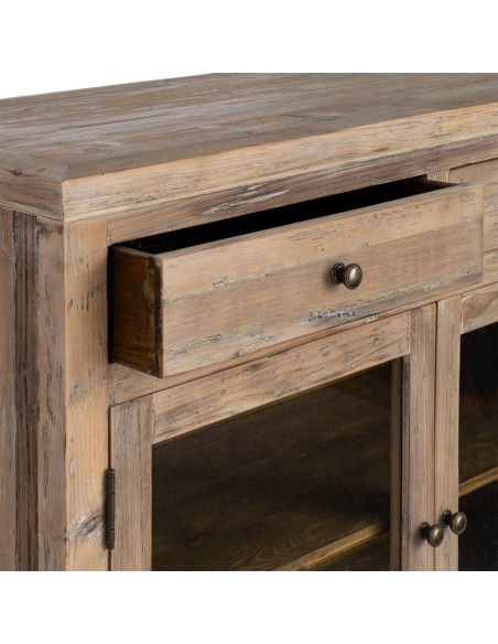 Meuble d’entrée vitré en pin recyclé 110 cm Brihuega  - 4