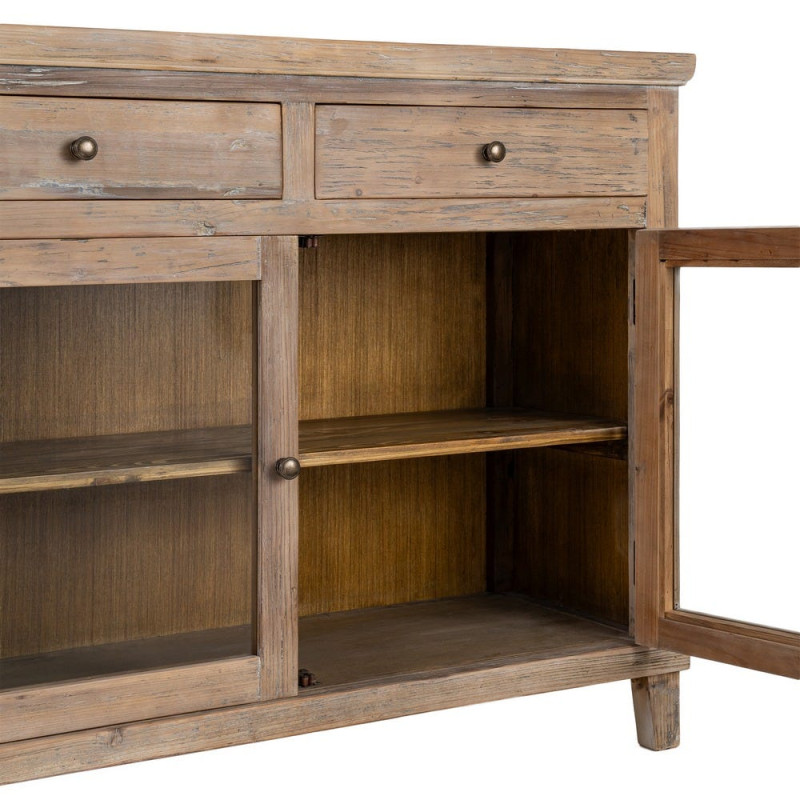 Meuble d’entrée vitré en pin recyclé 110 cm Brihuega  - 6