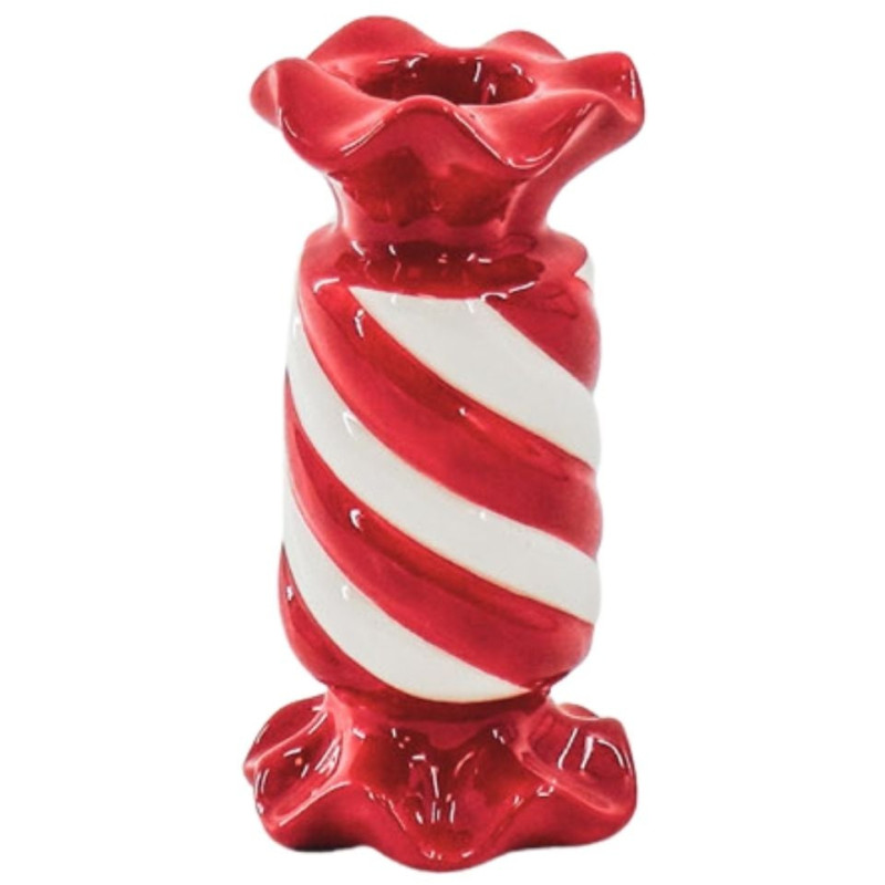 Bougeoir céramique rouge blanc 13 cm Toffee Candy Housevitamin - 1