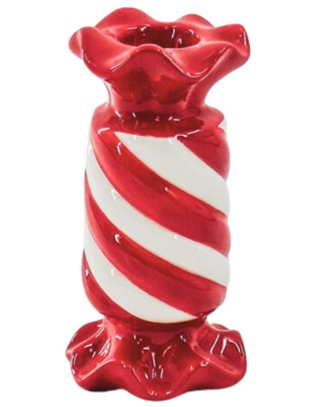 Bougeoir céramique rouge blanc 13 cm Toffee Candy Housevitamin - 1