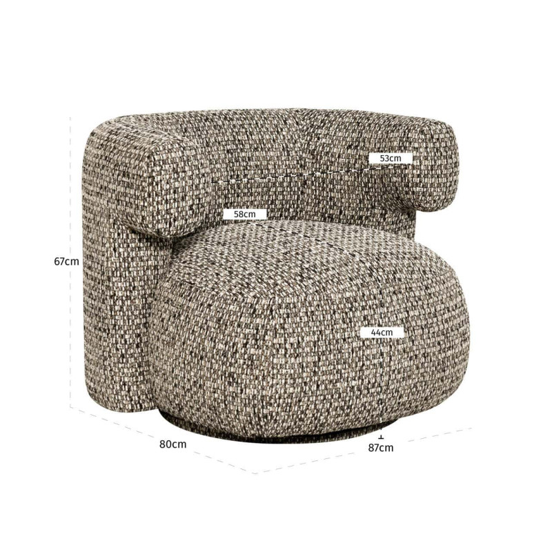 Fauteuil lounge pivotant tissu chiné gris galet 87x80x67 cm Talley Richmond Interiors - 7