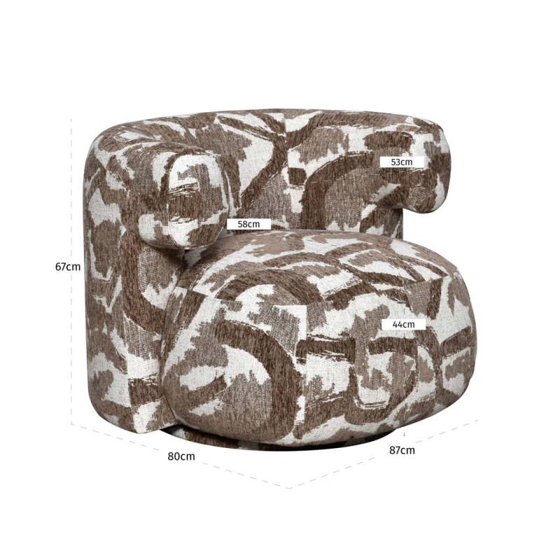 Fauteuil lounge pivotant tissu à motif brun 87x80x67 cm Talley Richmond Interiors - 7