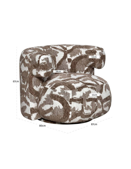 Fauteuil lounge pivotant tissu à motif brun 87x80x67 cm Talley Richmond Interiors - 7