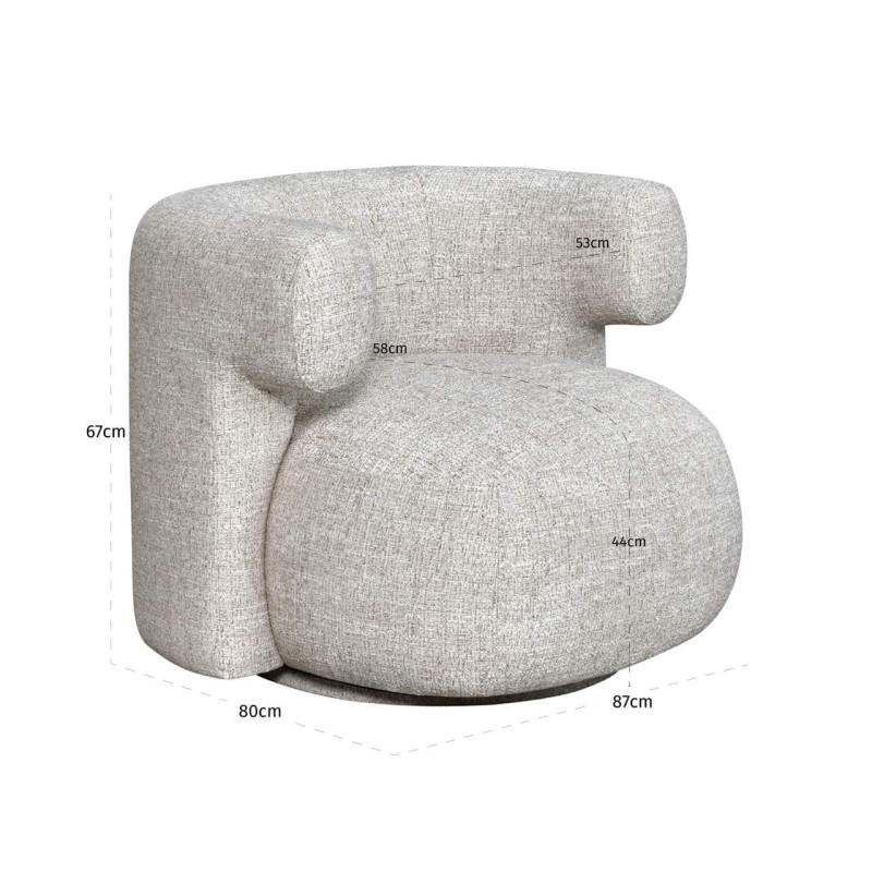 Fauteuil lounge pivotant tissu crème 87x80x67 cm Talley Richmond Interiors - 7