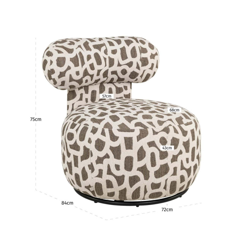 Fauteuil lounge pivotant motif brun 72x84x75 cm Kaya Richmond Interiors - 8