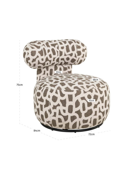 Fauteuil lounge pivotant motif brun 72x84x75 cm Kaya Richmond Interiors - 8